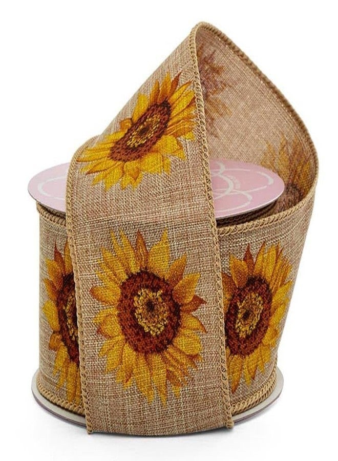Paper Mart 2 1/2" X 10 Yards Sunflowers On Natural Linen Ribbon - Image 2